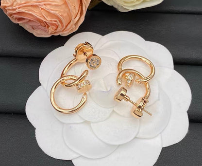 [Super Jewellery]NAIL COLLECTION DIAMOND SET DOUBLE HOOP EARRINGS