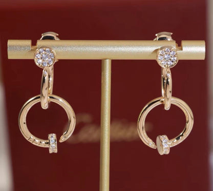 [Super Jewellery]NAIL COLLECTION DIAMOND SET DOUBLE HOOP EARRINGS