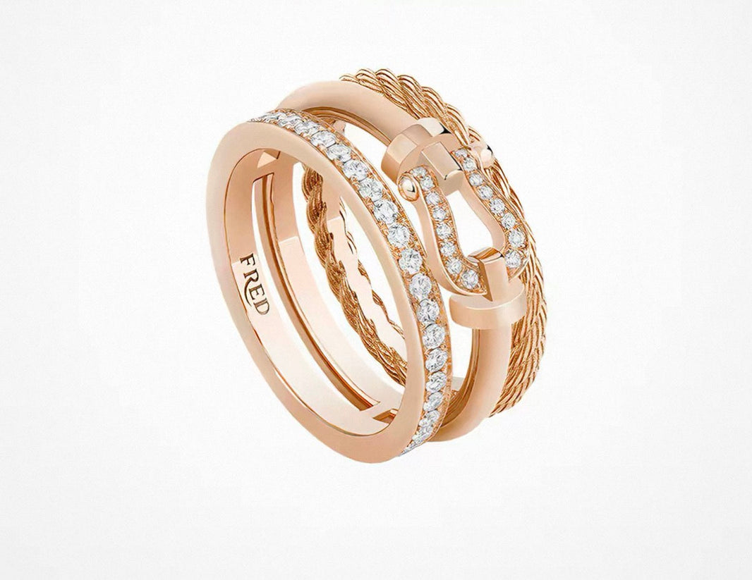 [Super Jewellery]FORCE 10 RISE SERIES LARGE-SIZED 18K GOLD HALF-SET DIAMOND RING