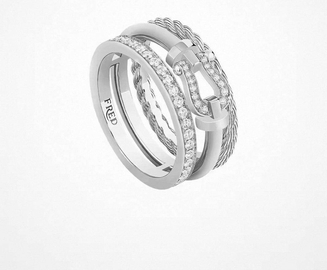 [Super Jewellery]FORCE 10 RISE SERIES LARGE-SIZED 18K GOLD HALF-SET DIAMOND RING