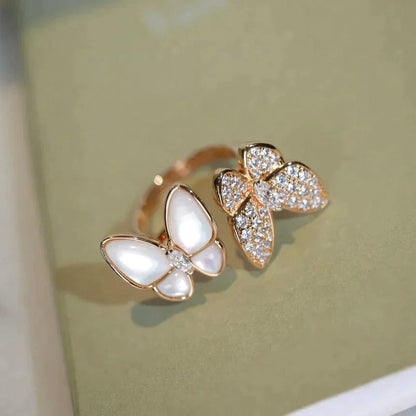 [Super Jewellery]TWIN BUTTERFLY DIAMOND MOP RING