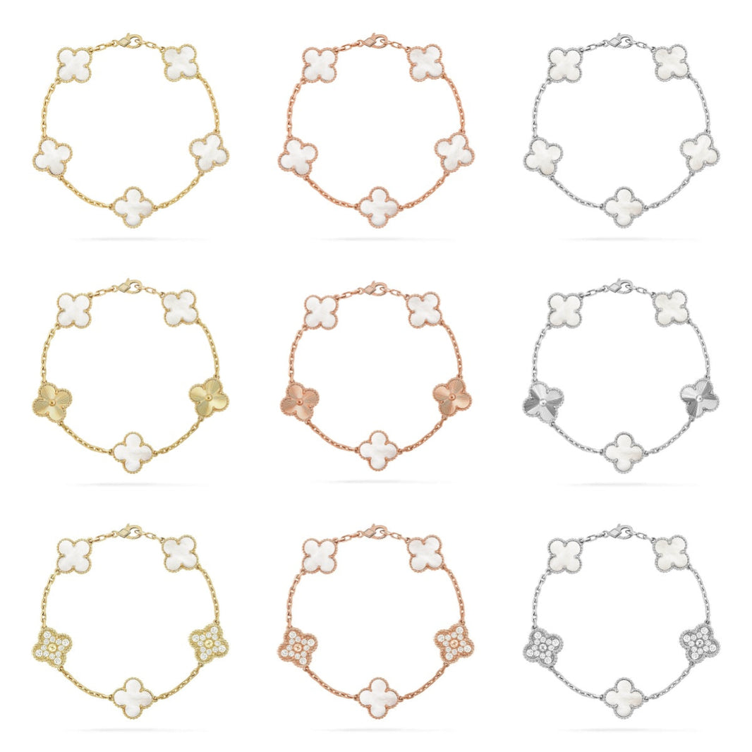 [Super Jewellery]CLOVER WHITE PEARL MOP 5 MOTIF BRACELET COLLECTION
