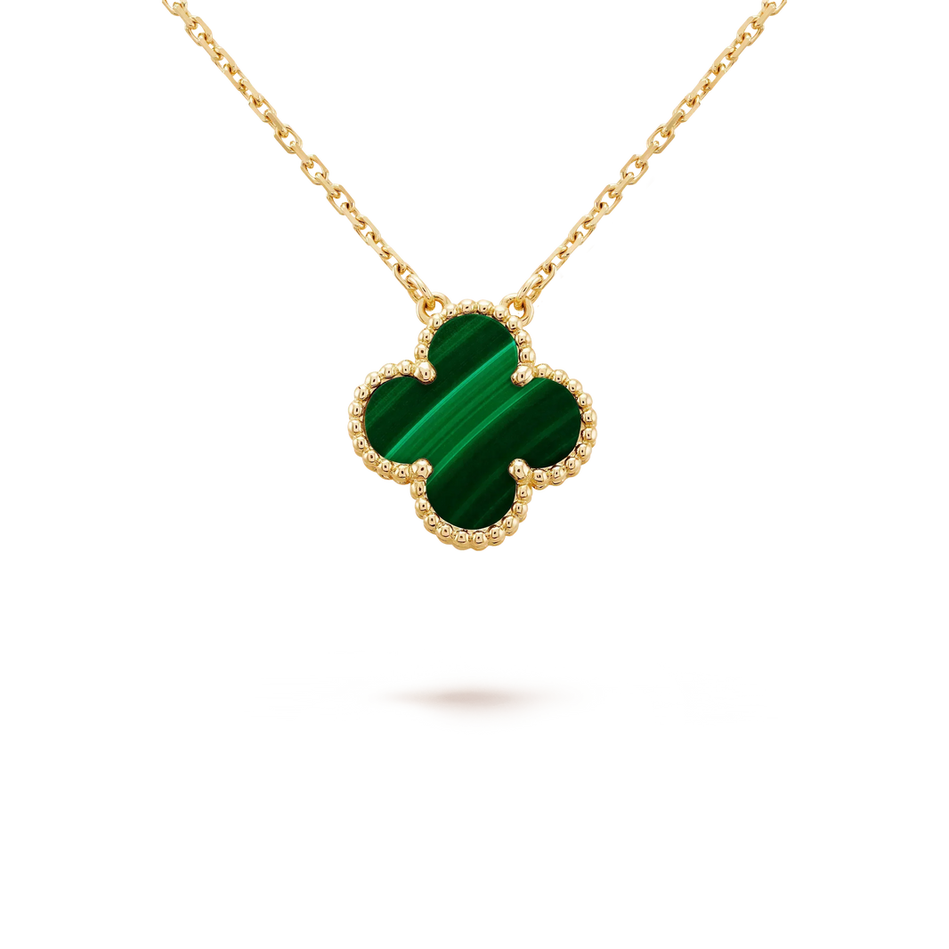 [Super Jewellery]CLOVER 15MM MALACHITE SINGLE FLOWER  NECKLACE