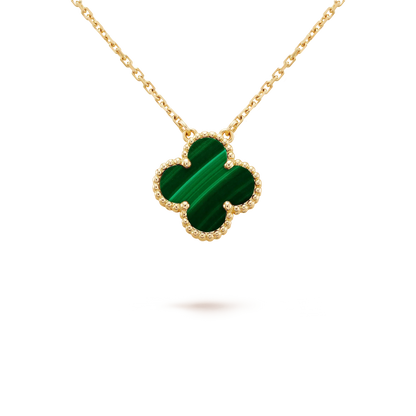 [Super Jewellery]CLOVER 15MM MALACHITE SINGLE FLOWER  NECKLACE