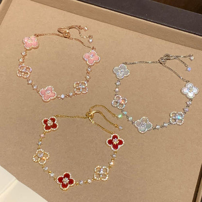 [Super Jewellery]CLOVER 5 MOTIF PINK BLUE RED WHITE BRACELET