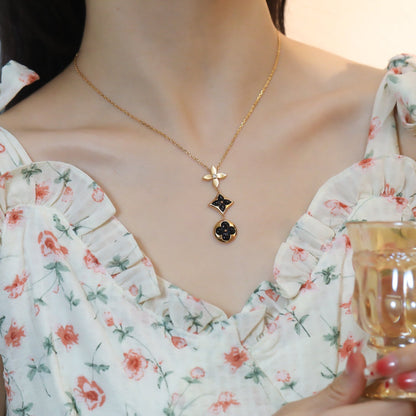 [Super Jewellery]STAR AND SUN ONYX PINK GOLD NECKLACE