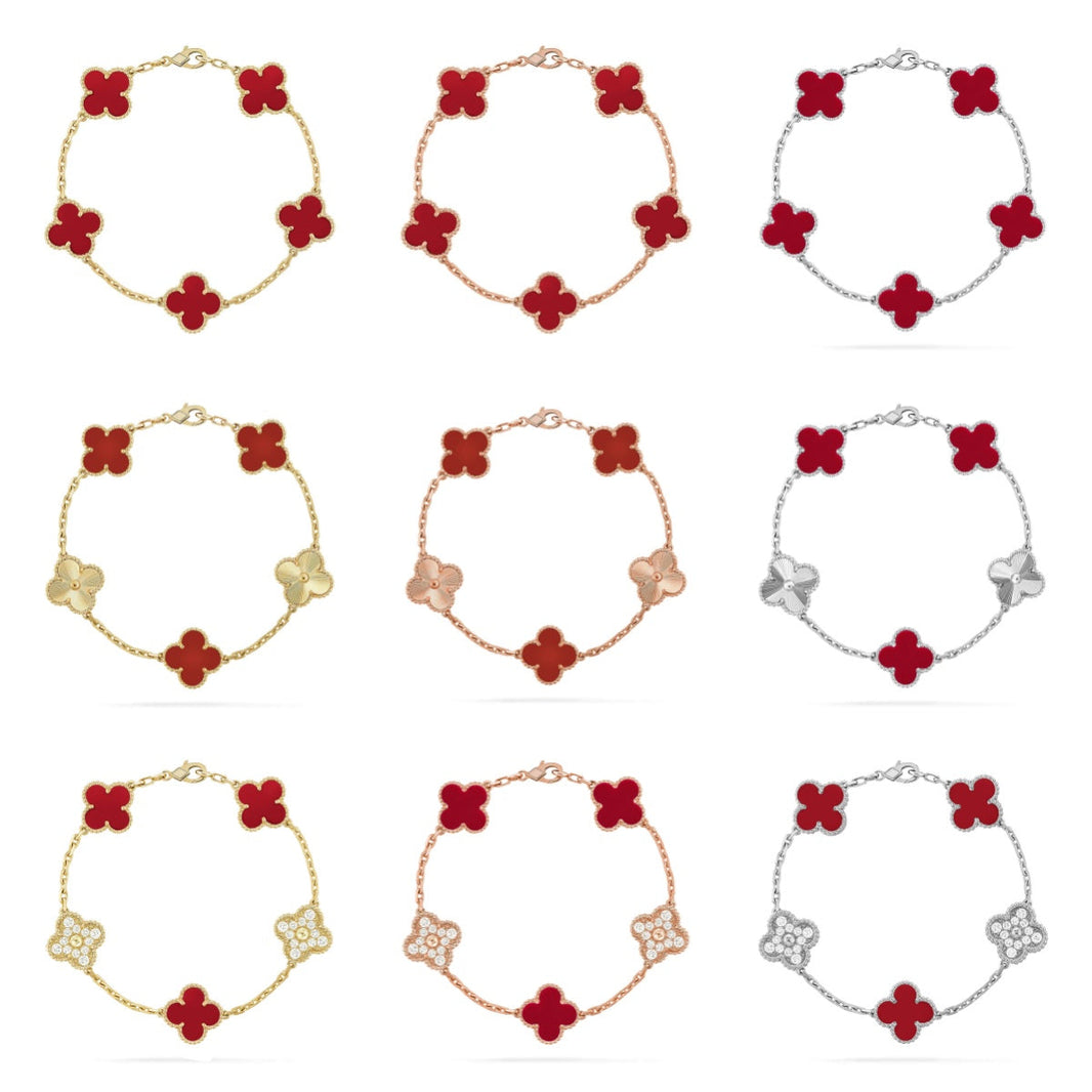 [Super Jewellery] CLOVER 5 MOTIF RED CORNELIAN BRACELET COLLECTION
