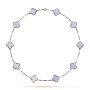 [Super CiCi ]CLOVER 10 MOTIFS BLUE CHALCEDONY NECKLACE