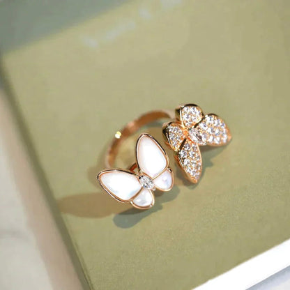 [Super Jewellery]TWIN BUTTERFLY DIAMOND MOP RING