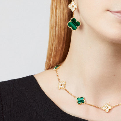 [Super Jewellery]CLOVER 10 MOTIFS MALACHITE DIAMOND NECKLACE