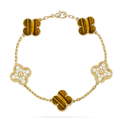 [Super Jewellery] CLOVER 5 MOTIFS TIGER EYE BRACELET COLLECTION