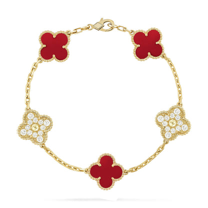 [Super Jewellery] CLOVER 5 MOTIF RED CORNELIAN BRACELET COLLECTION