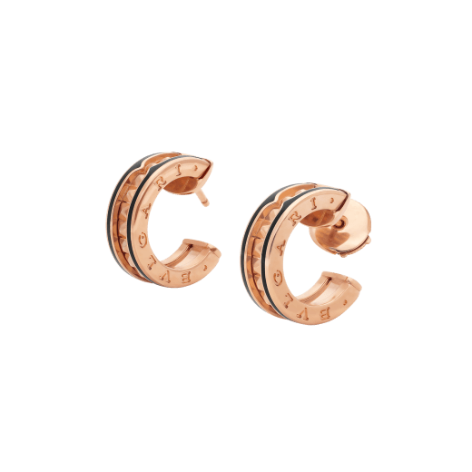 [Super]ZERO 1 ROCK PINK GOLD EARRINGS WITH STUDDED SPIRAL AND BLACK CERAMIC