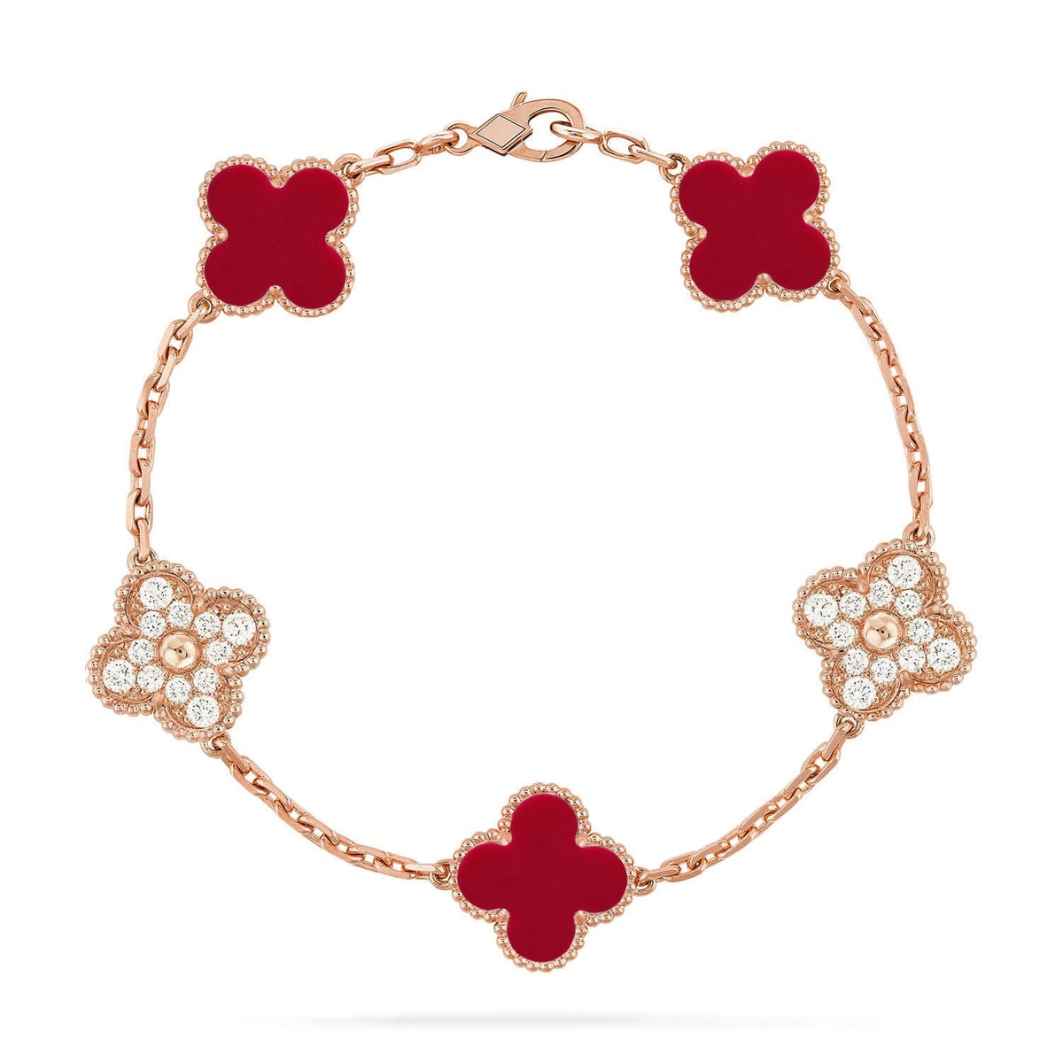 [Super CiCi ] KOLLEKTION: CLOVER ARMBAND MIT 5 MOTIVEN, ROTER KARNEOL