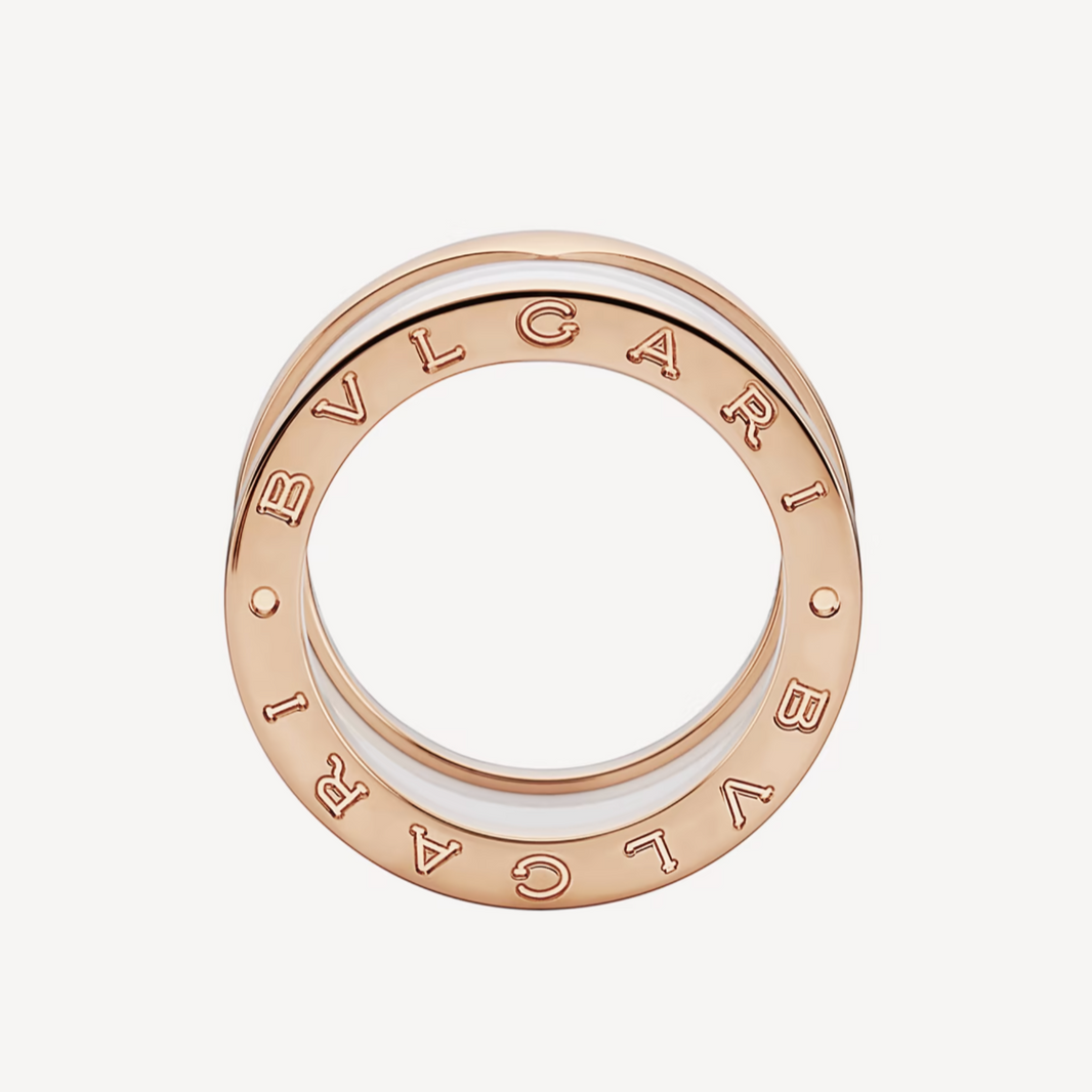 [Super]ZERO 1 FOUR-BAND LOOPS AND WHITE CERAMIC SPIRAL PINK GOLD RING
