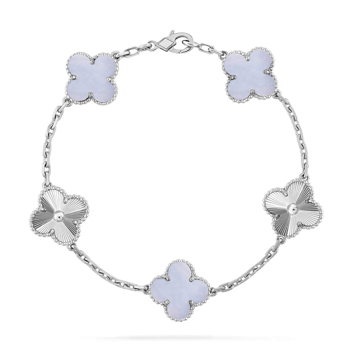 [Super CiCi ] CLOVER 5-MOTIV ARMBAND KOLLEKTION AUS LILA CHALCEDON