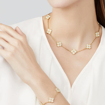 [Super Jewellery]CLOVER 10 MOTIFS DIAMOND NECKLACE