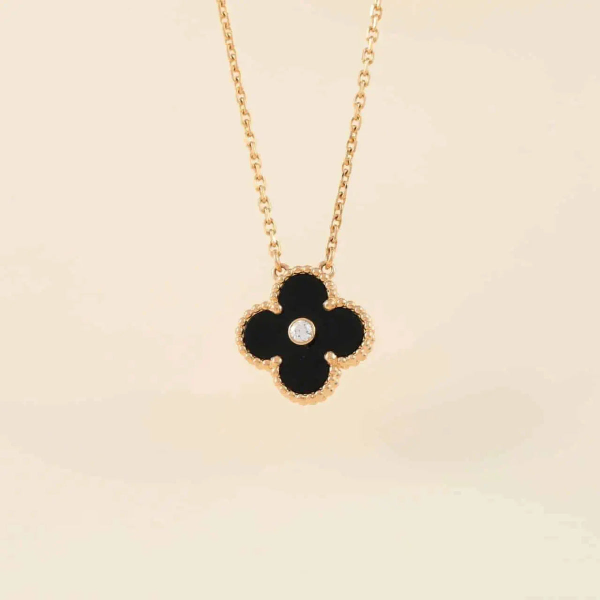 [Super CiCi] CLOVER 15MM DIAMANT-ONYX-HALSKETTE