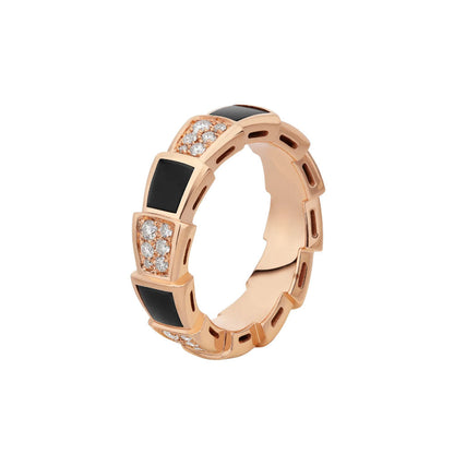 [Super]SERPENTI RING PINK GOLD BLACK MOP DIAMOND PAVED 4MM