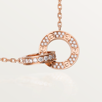 [Super Jewellery]LOVE 7.6MM NECKLACE ROSE GOLD AND SILVER  FULL DIAMOND