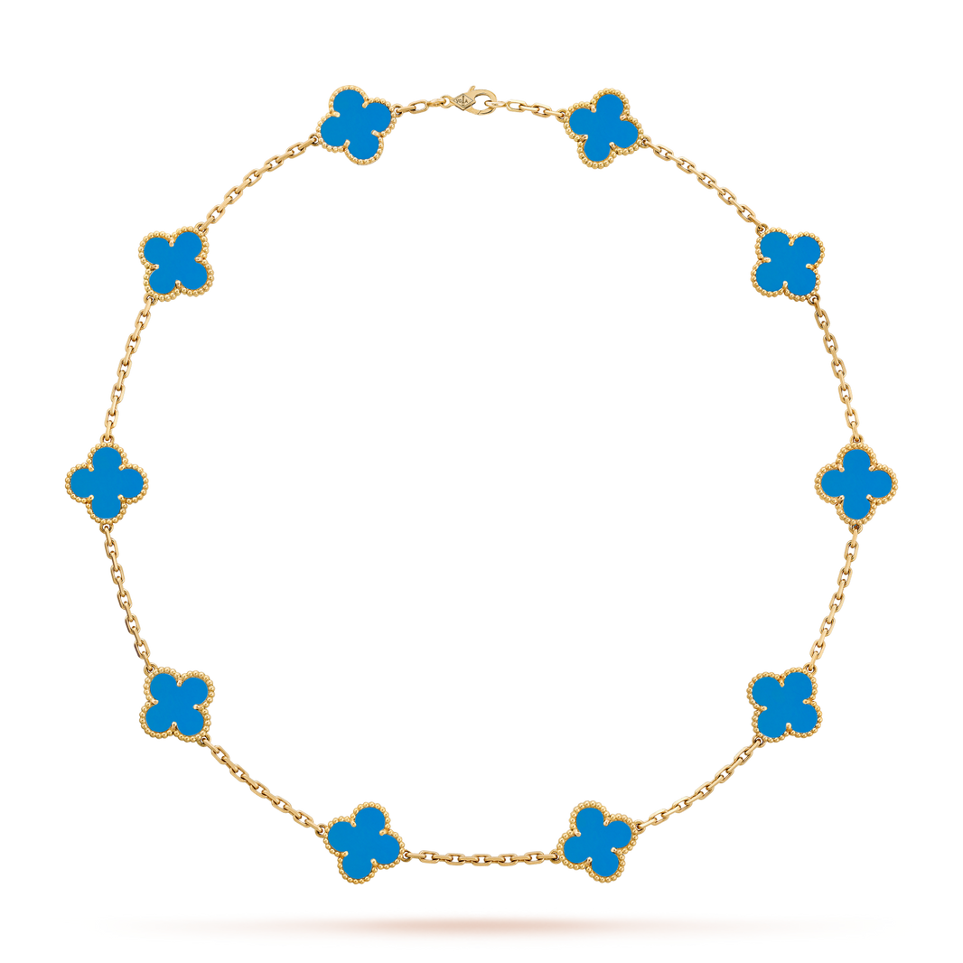 [Super Jewellery]CLOVER 10 MOTIFS BLUE AGATE NECKLACE
