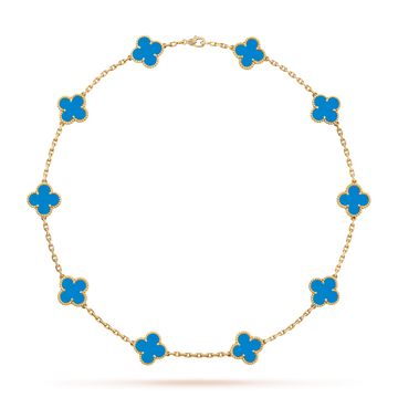 [Super CiCi ]CLOVER 10 MOTIFS BLUE AGATE NECKLACE