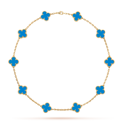 [Super Jewellery]CLOVER 10 MOTIFS BLUE AGATE NECKLACE