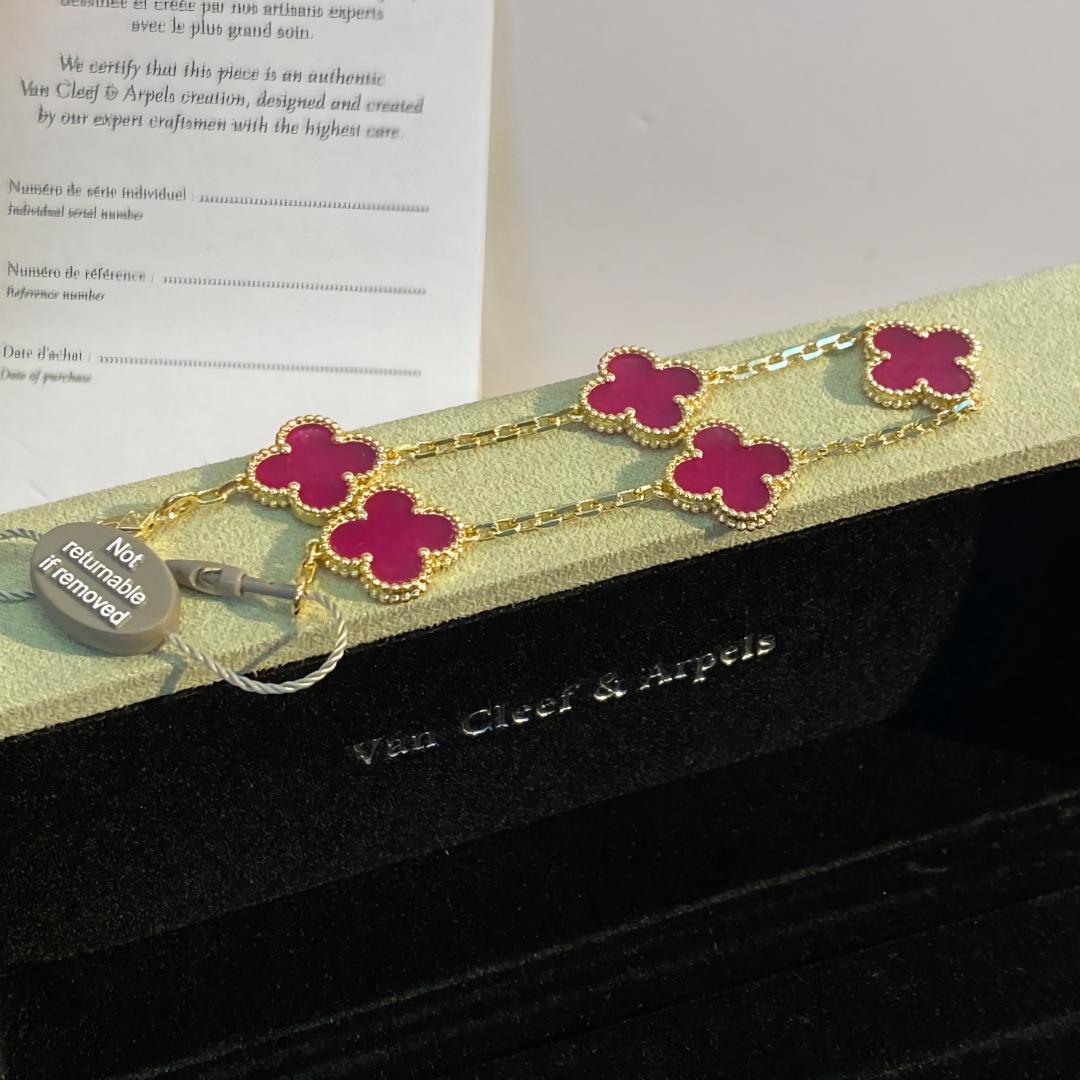 [Super CiCi]NEW CLOVER 5 MOTIFS PINK ENAMEL BRACELET