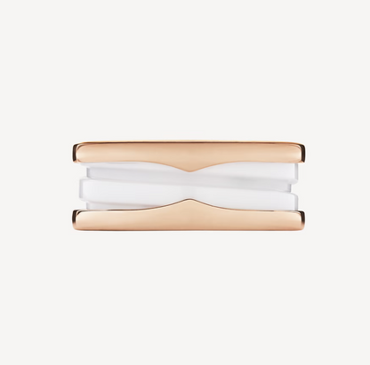 [Super]ZERO 1 TWO-BAND LOOPS AND WHITE CERAMIC SPIRAL PINK GOLD RING