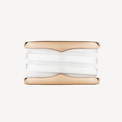 [Super]ZERO 1 FOUR-BAND LOOPS AND WHITE CERAMIC SPIRAL PINK GOLD RING