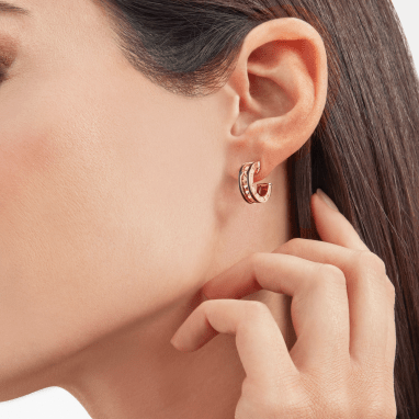 [Super]ZERO 1 ROCK PINK GOLD EARRINGS WITH STUDDED SPIRAL AND BLACK CERAMIC