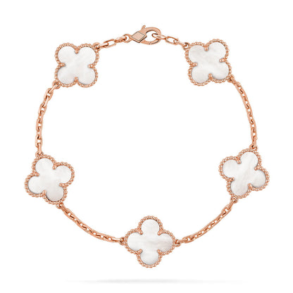 [Super Jewellery]CLOVER WHITE PEARL MOP 5 MOTIF BRACELET COLLECTION