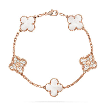 [Super Jewellery]CLOVER WHITE PEARL MOP 5 MOTIF BRACELET COLLECTION
