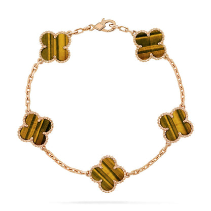 [Super Jewellery] CLOVER 5 MOTIFS TIGER EYE BRACELET COLLECTION
