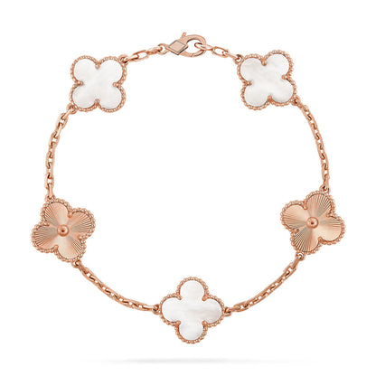 [Super Jewellery]CLOVER WHITE PEARL MOP 5 MOTIF BRACELET COLLECTION