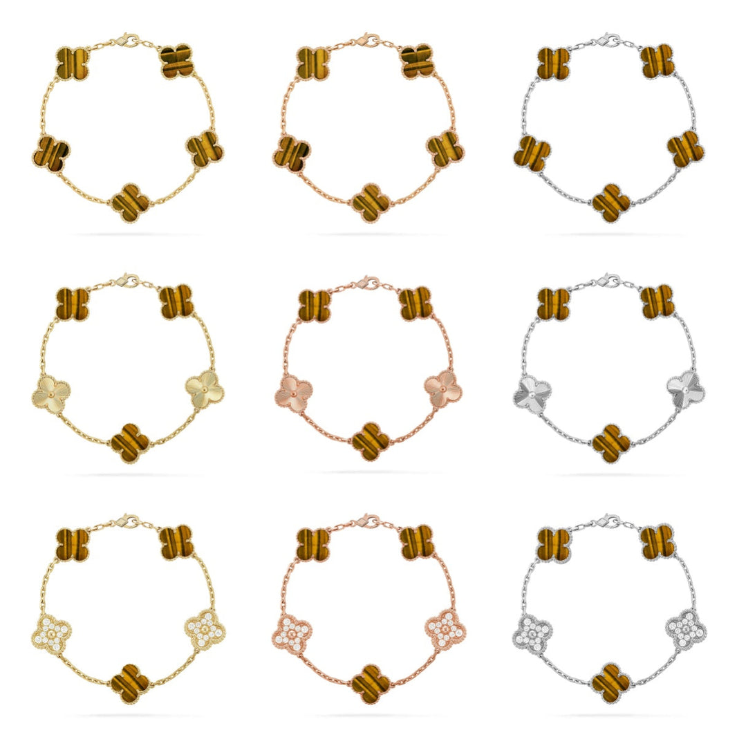 [Super Jewellery] CLOVER 5 MOTIFS TIGER EYE BRACELET COLLECTION
