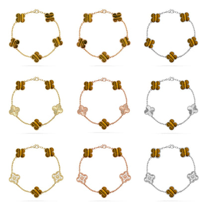 [Super Jewellery] CLOVER 5 MOTIFS TIGER EYE BRACELET COLLECTION