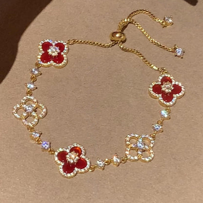 [Super Jewellery]CLOVER 5 MOTIF PINK BLUE RED WHITE BRACELET