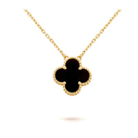 [Super Jewellery]CLOVER 15MM BLACK ONYX SINGLE FLOWER NECKLACE