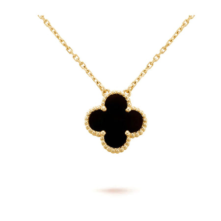 [Super Jewellery]CLOVER 15MM BLACK ONYX SINGLE FLOWER NECKLACE