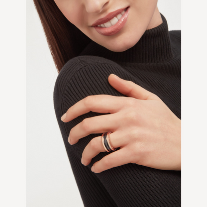 [Super]ZERO 1 TWO-BAND LOOPS AND BLACK CERAMIC PINK GOLD RING