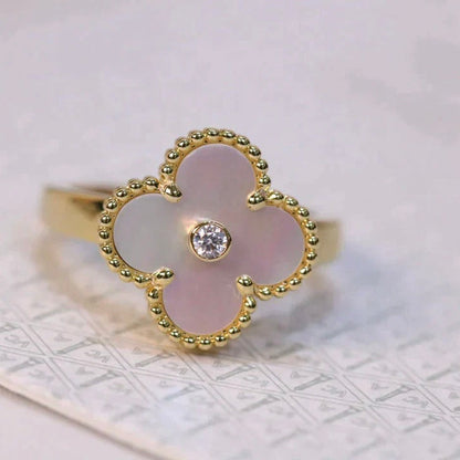 [Super Jewellery]CLOVER PINK MOP RING GOLD DIAMOND