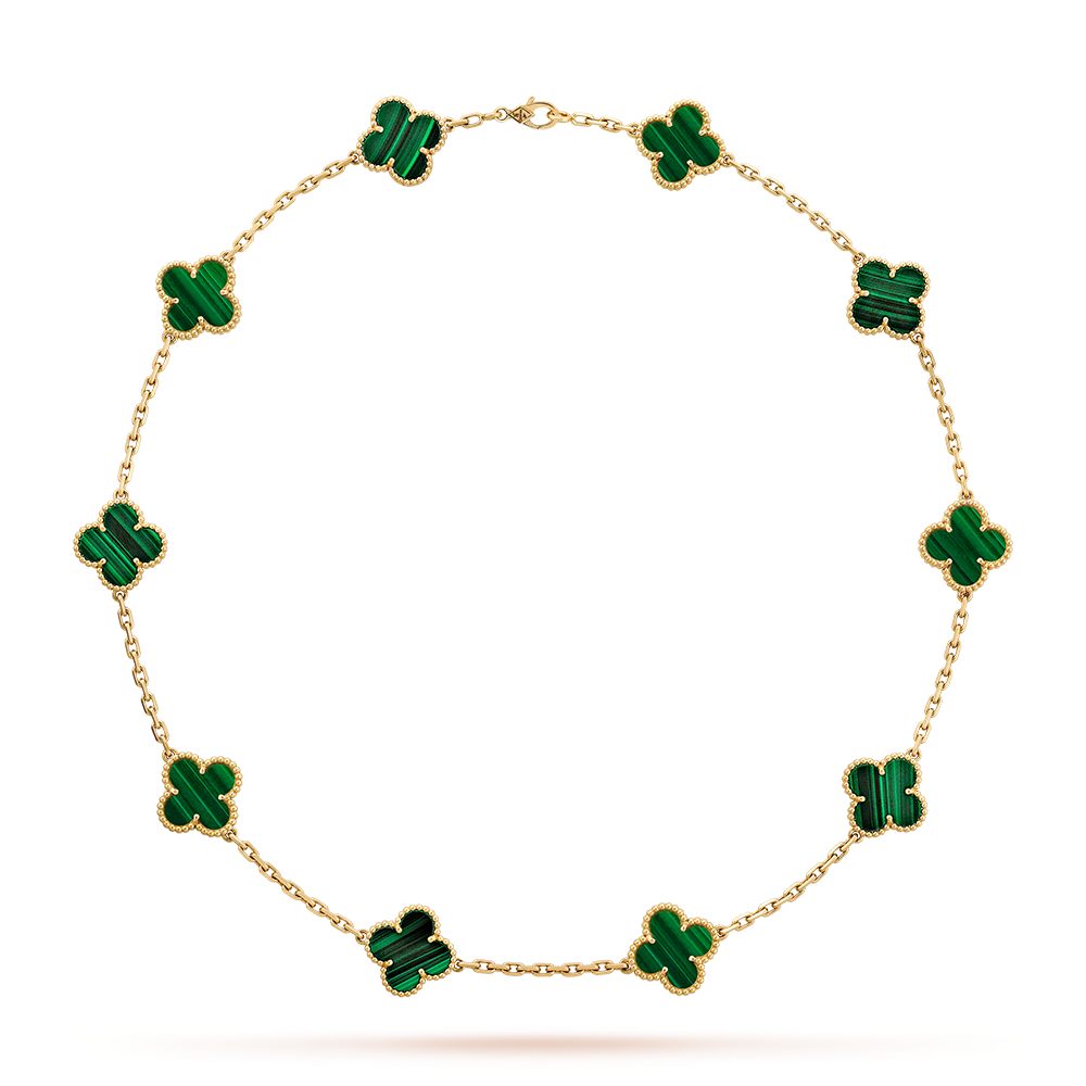[Super Jewellery]CLOVER 10 MOTIFS MALACHITE NECKLACE