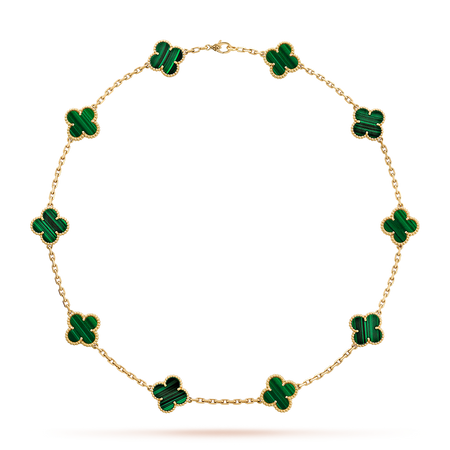 [Super Jewellery]CLOVER 10 MOTIFS MALACHITE NECKLACE