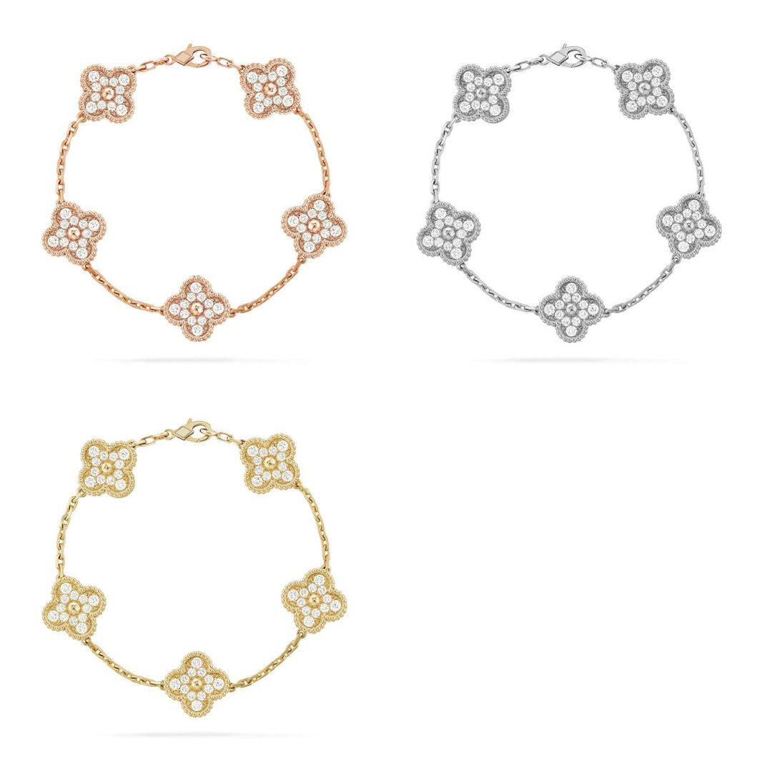 [Super Jewellery] CLOVER 5 MOTIF FULL DIAMOND BRACELET COLLECTION