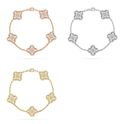 [Super Jewellery] CLOVER 5 MOTIF FULL DIAMOND BRACELET COLLECTION