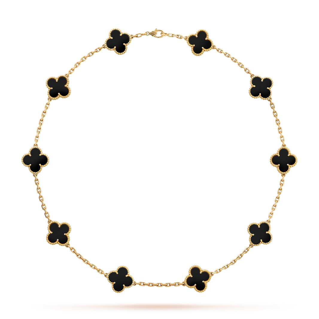 [Super Jewellery]CLOVER 10 MOTIFS ONYX NECKLACE