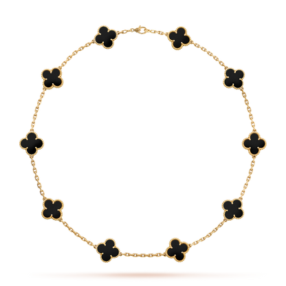[Super Jewellery]CLOVER 10 MOTIFS ONYX NECKLACE
