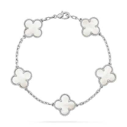 [Super Jewellery]CLOVER WHITE PEARL MOP 5 MOTIF BRACELET COLLECTION