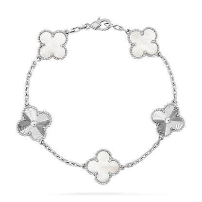 [Super Jewellery]CLOVER WHITE PEARL MOP 5 MOTIF BRACELET COLLECTION